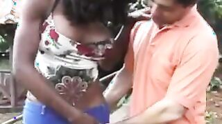 Dark Shemale Fucking White Guy Outdoors