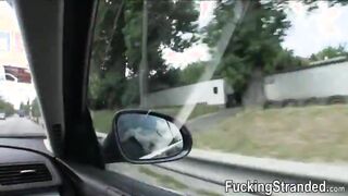 Gorgeous hitchhiker Elisabeth fucked and facialed outdoors