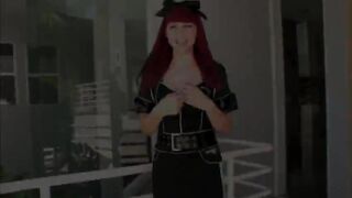 Red head TS Bailey bangs tranny babe Domino in hardcore anal action