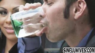 Latina MILF gives her white husband a blowjob