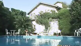 Japanese Teen Foreplay By The Pool