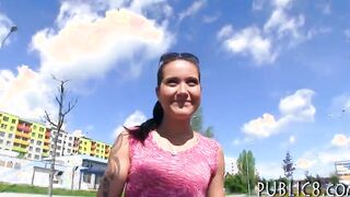 Receptionist flashes big tits and fucked for cash