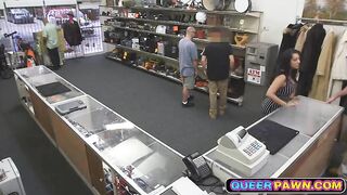 Straight guy shows his cock sucking skills in a pawn shop