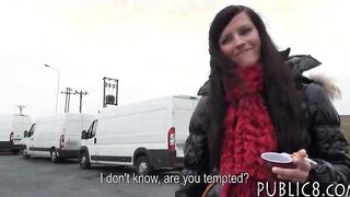 Hot amateur Eurobabe flashing her ass for money