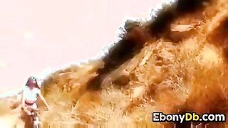 Busty Ebony Girl With Two White Guys