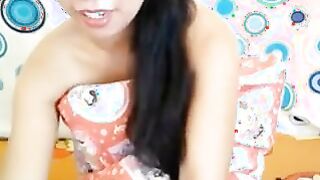 Cute asian small tits masturbates and plays