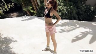 Sexy redhead teen Mia Sollis work out and pussy closeup