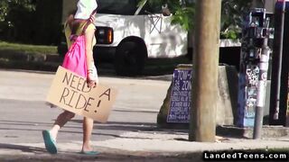 Teen hitchhiker fucks outdoor POV