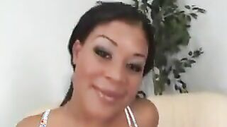 Ebony Girl Riding A White Cock