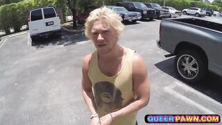 Blonde surf dude payed cash for stripping and getting his cock sucked