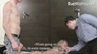 femdom blonde dominates bisex male couple