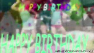 Birthday cake for two hot European teens black haired Alice and blonde Lolly