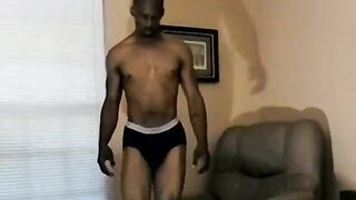 Amateur ebony hunk tugging on his rock hard cock