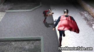 Short haired 3D babe gets double teamed outdoors