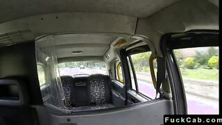 Busty British babe fucking in taxi
