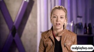 Blond and brunette girls played sex game with two dudes