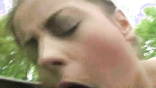 Brunette teen gets fucked outdoors