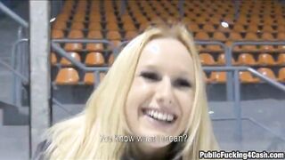 Euro slut flashes big tits and analyzed