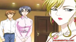 Japanese hentai sucking cock and poking from behind