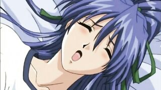 Busty Japanese hentai coed riding cock