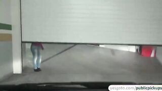 Gorgeous blonde amateur sucks a cock and gets banged in public