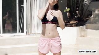 Beautiful redhead teen girl Mia Sollis working out naked