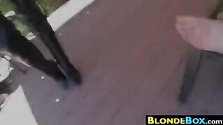 Tattooed Blonde Riding Cock