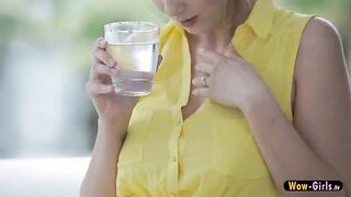 Beautiful teen Connie slurps a fat cock deeply and gets pounded