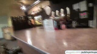 Amateur flashes her tits and gets her pussy slammed inside the bowling area