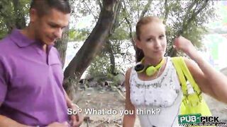 Babe paid to please two cocks in public