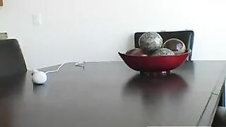 Horny Blonde Masturbating On A Table