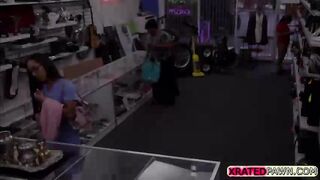 Brunette Nurse gets big cash for sex inside of the pawn shop office