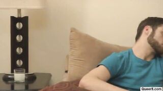 Twink sucks four cocks in crazy gay gang bang