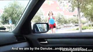 Stranded Cheerleader Eva Berger fucked and jizzed in public