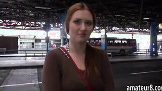 Amateur busty Eurobabe fucked in bus station for cash