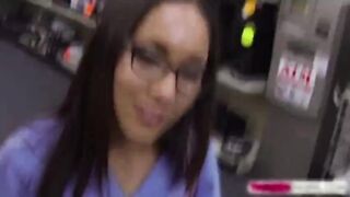 Charming nurse gets fucked in the pawnshop