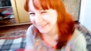 Real redhead wife gives POV blowjob