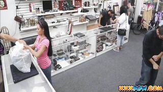 A cute latin chick gets fucked hard by huge cock in pawn shop