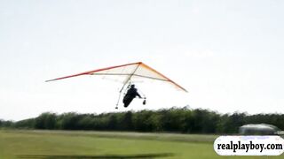 Big boobs babes tke off bikinis and and driving a biplane 