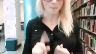 Sexy hot blonde gets caught masturbating in public library