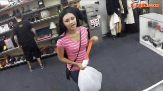 Tight girl sells her old coat and nailed with the pawnkeeper