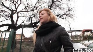 Amateur blonde Eurobabe fucked in toilet room for money