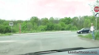 Stranded blonde teen fucking in car