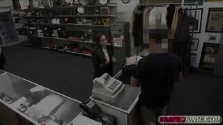 Hot and Busty Steward gets pawned inside her pussy in the pawn shop office