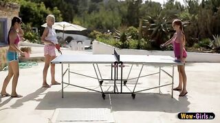 Three hot teens makes a great lesbian scene when they probe their holes