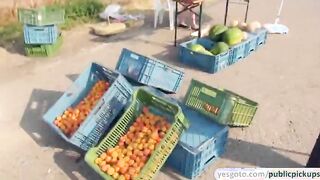Sexy fruit vendor takes strangers hard dick in public after getting paid