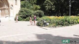 Two busty sluts public fucking for money