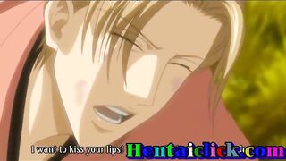Cute hentai gay lovers secretly kiss and sex