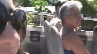 Teen girl gives blowjob on packed bus