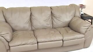 Blonde rubbing her pussy over top of her pink panties